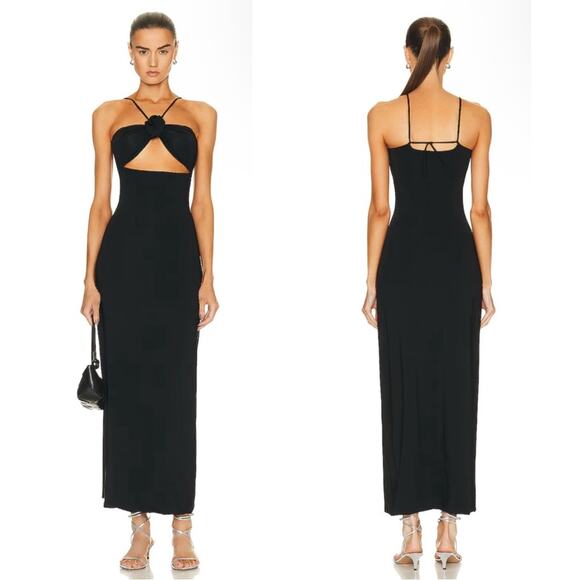 Maygel Coronel Cenit Black Rosette Cutout Bodycon Maxi Dress One Size - Picture 1 of 8